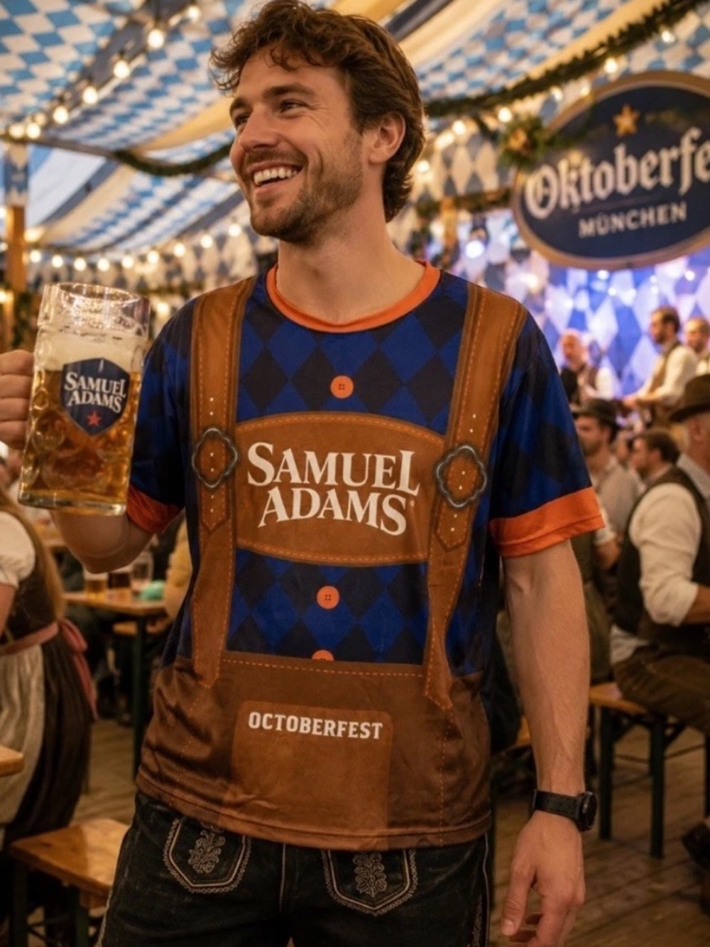 🧑‍🎄 Samuel Adams Men's Blue & Brown Octoberfest Short Sleeve Tee M